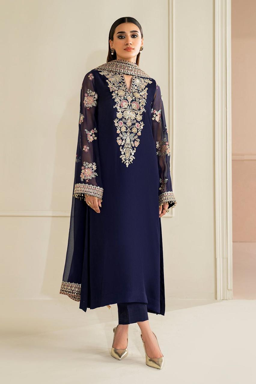 Baroque Wz-3 Navy Blue Demanding Chiffon Dress 26