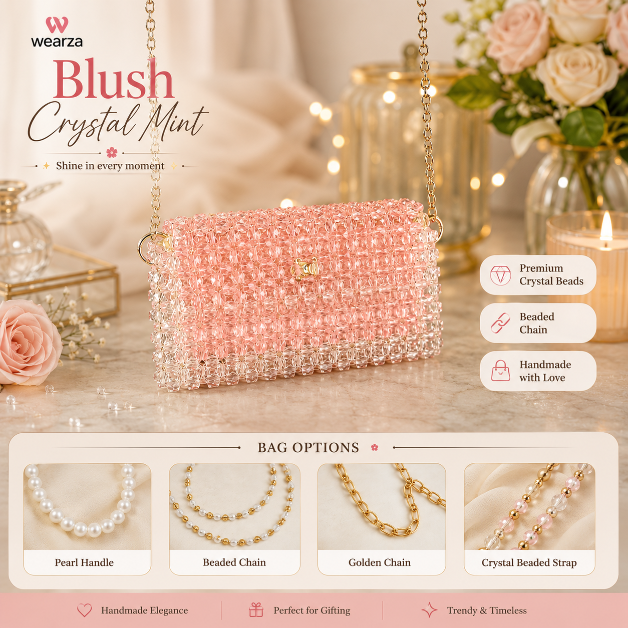 Blush Crystal Mint – Handmade Beaded Bag 01