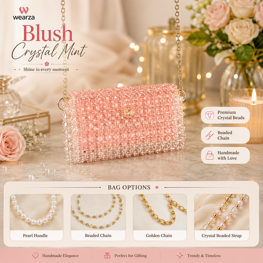 Blush Crystal Mint – Handmade Beaded Bag 01