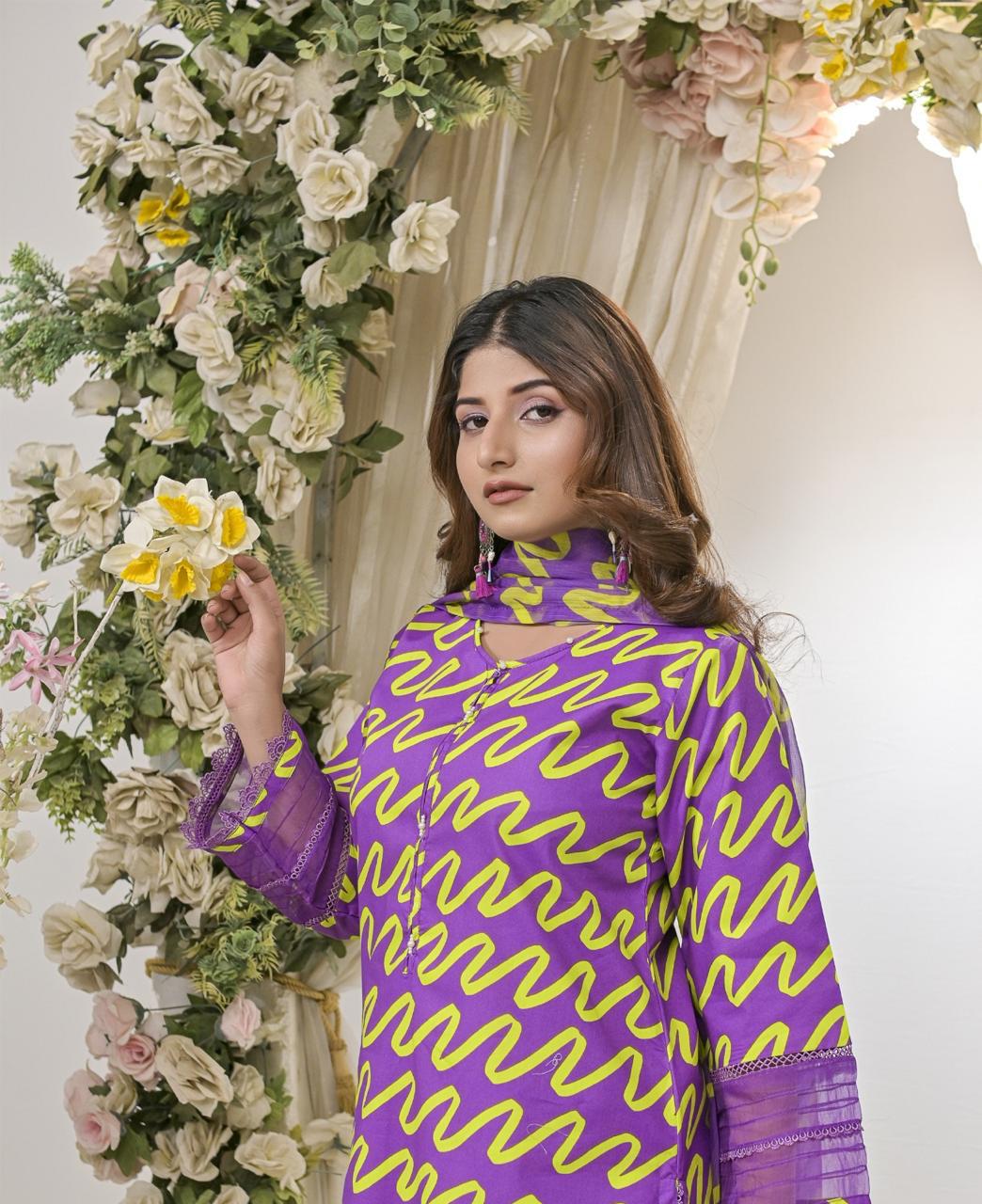 Elegant 3-Piece Printed Cotton Lawn Set