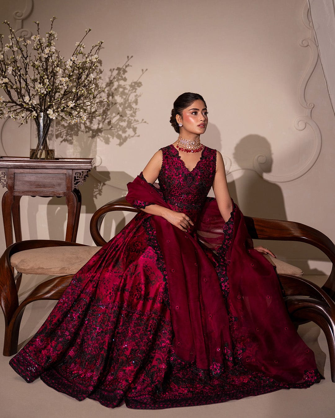 Faiza Saqlain Wz-1 Red Black Luxury Most Demanded Silk Maxi 26