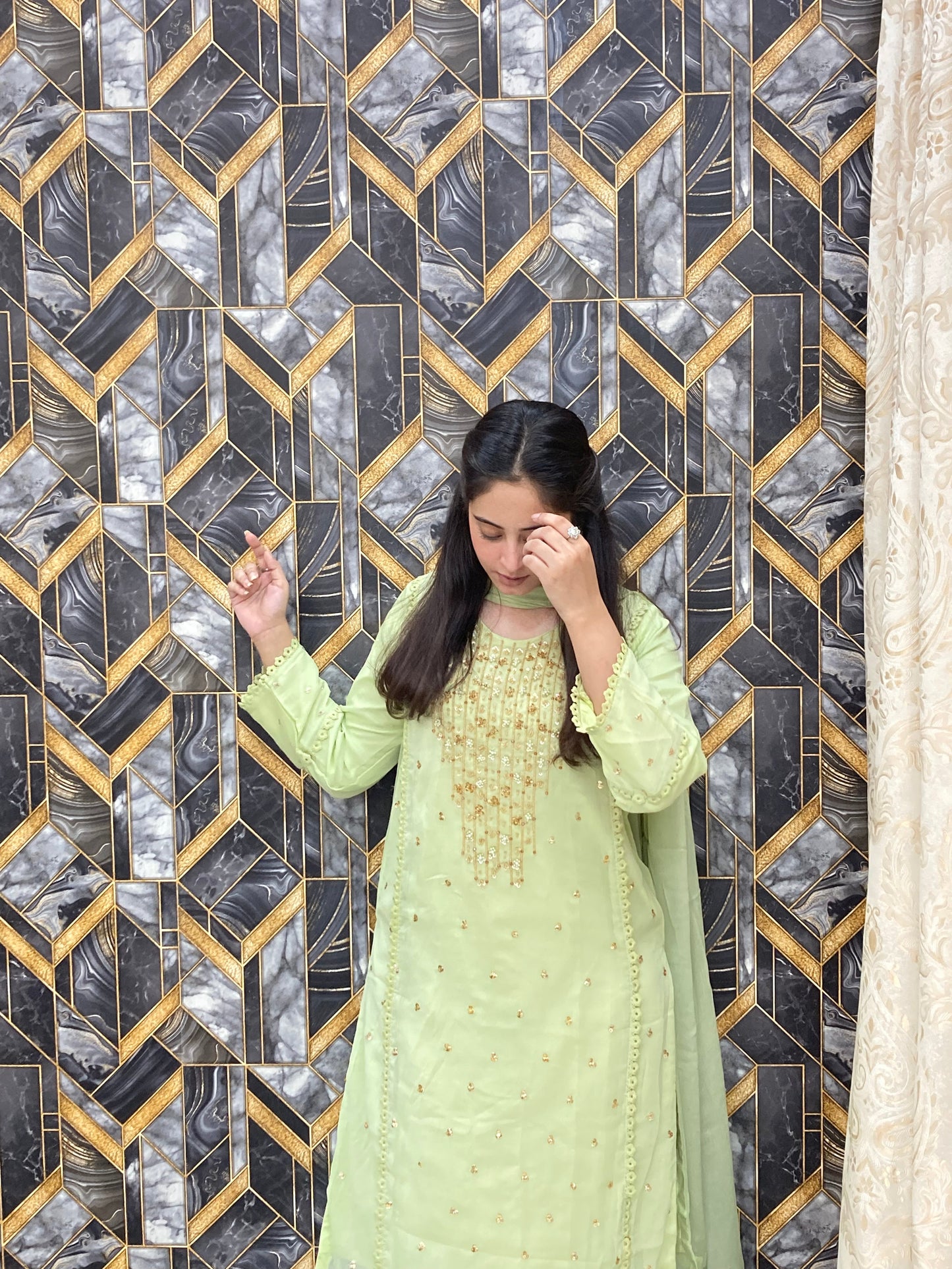 Wearza Aangan  3Pc Semi Pure Chiffon Dress 2025