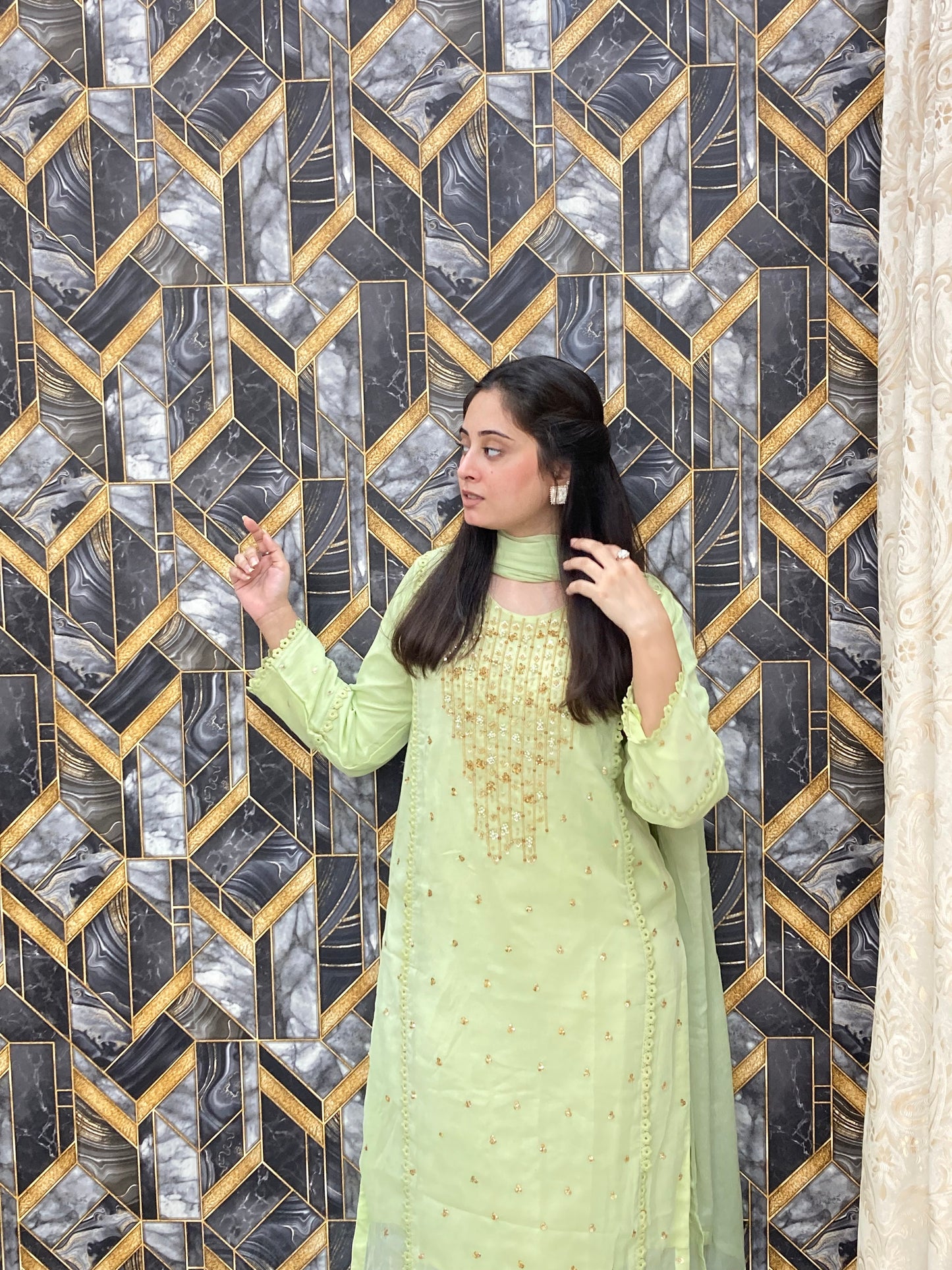 Wearza Aangan  3Pc Semi Pure Chiffon Dress 2025