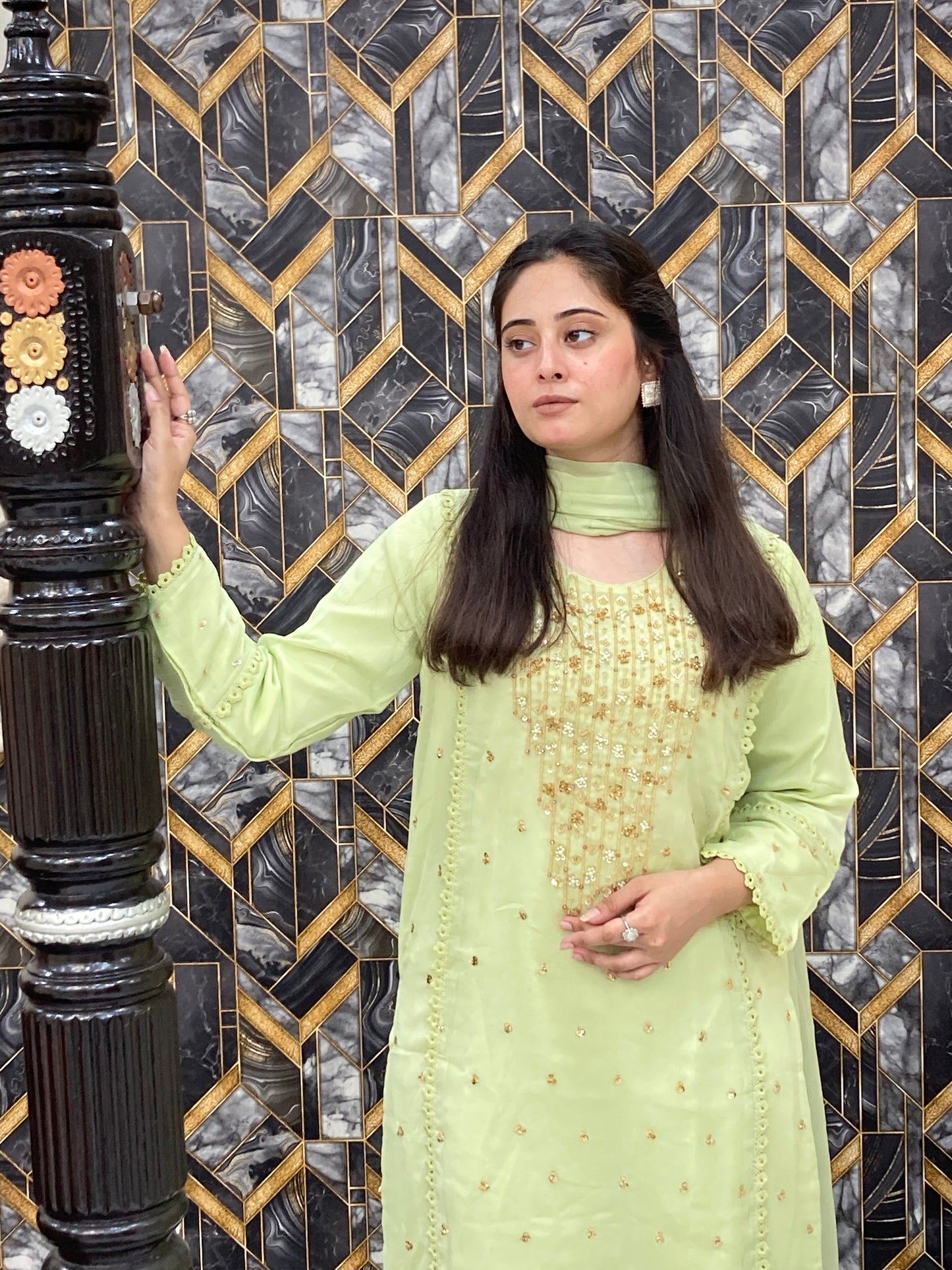 Wearza Aangan  3Pc Semi Pure Chiffon Dress 2025