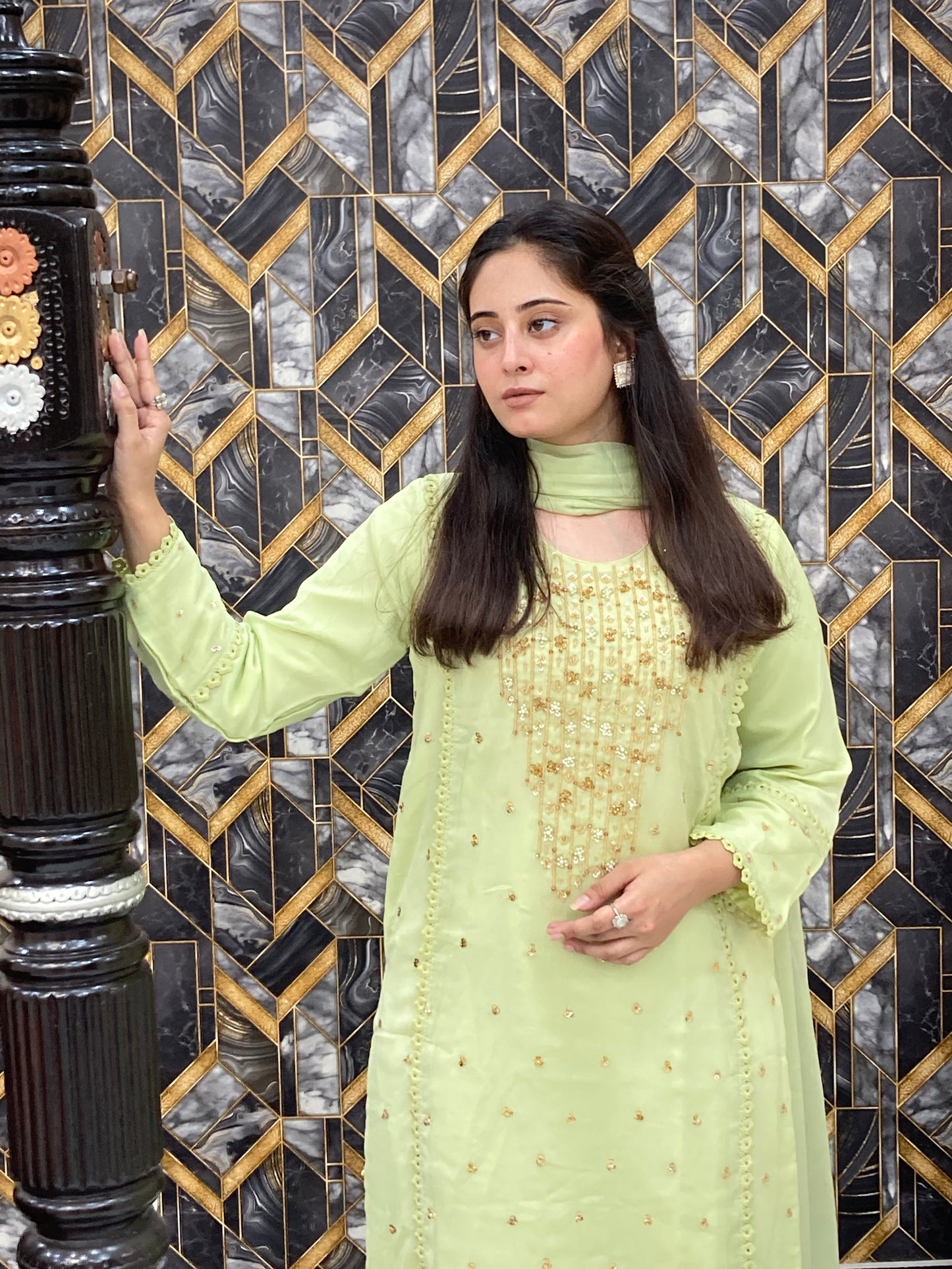Wearza Aangan  3Pc Semi Pure Chiffon Dress 2025