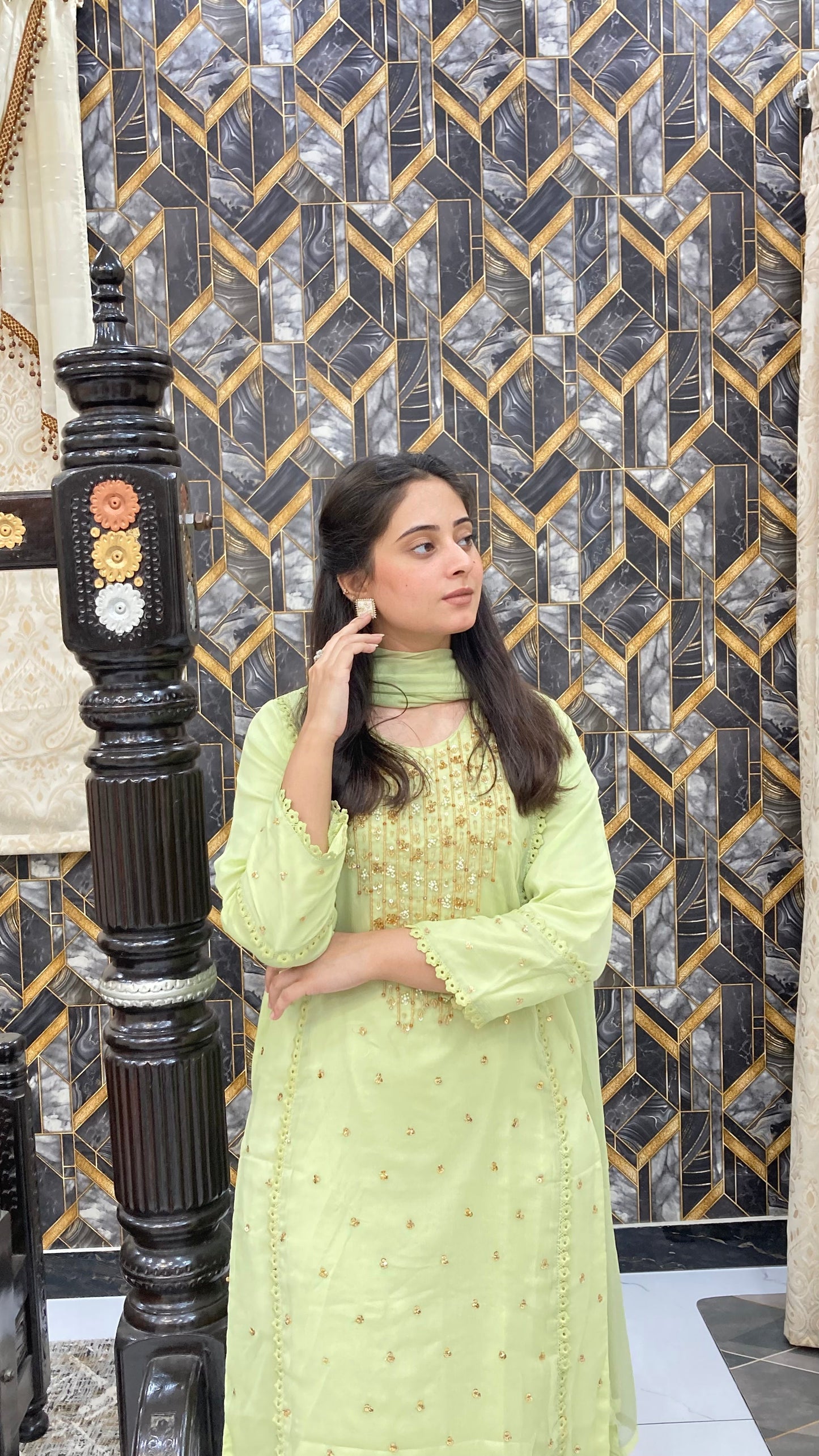 Wearza Aangan  3Pc Semi Pure Chiffon Dress 2025