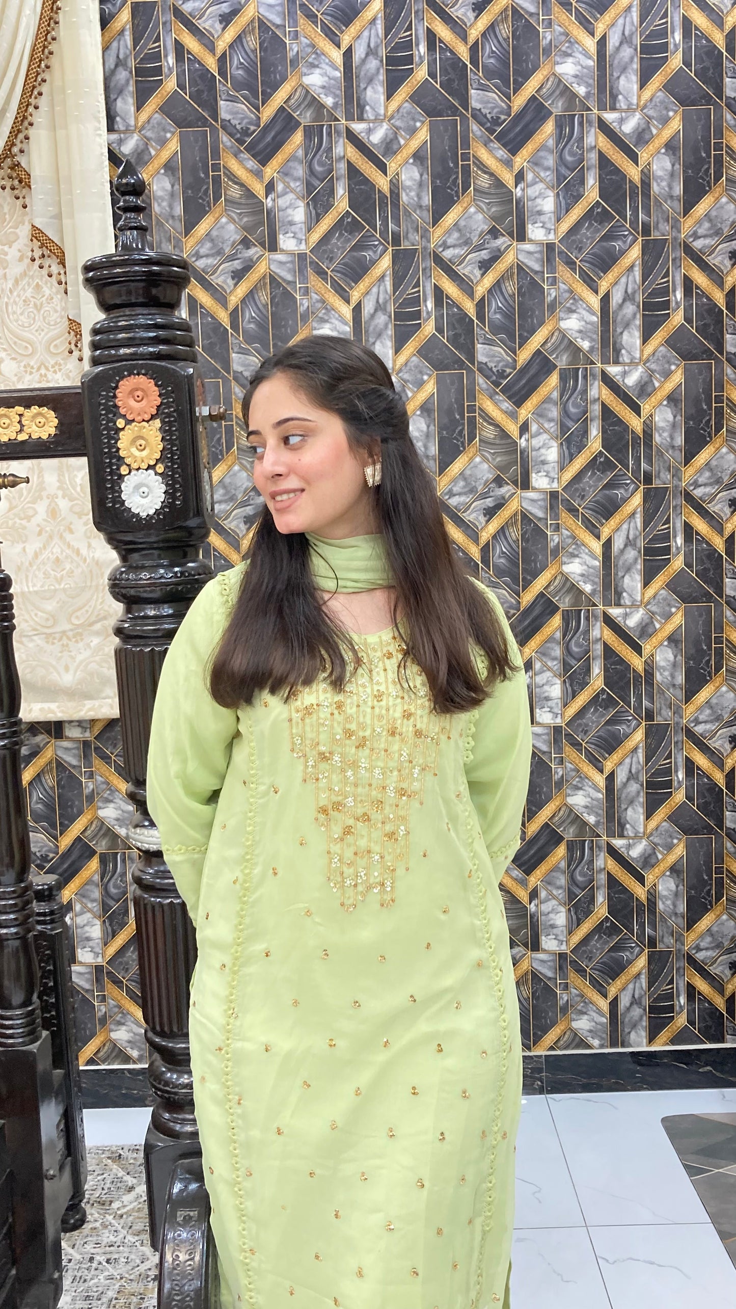 Wearza Aangan  3Pc Semi Pure Chiffon Dress 2025