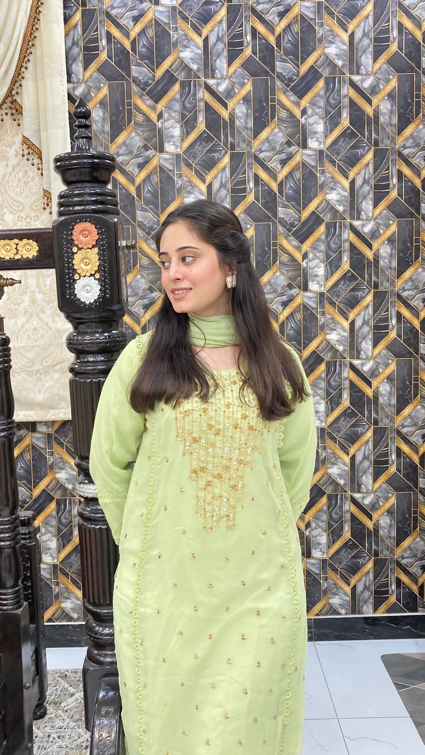 Wearza Aangan  3Pc Semi Pure Chiffon Dress 2025