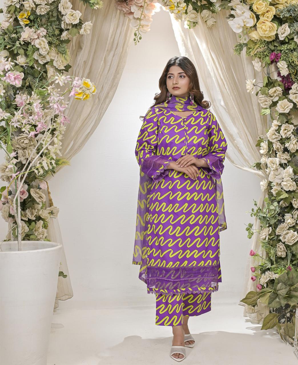 Elegant 3-Piece Printed Cotton Lawn Set