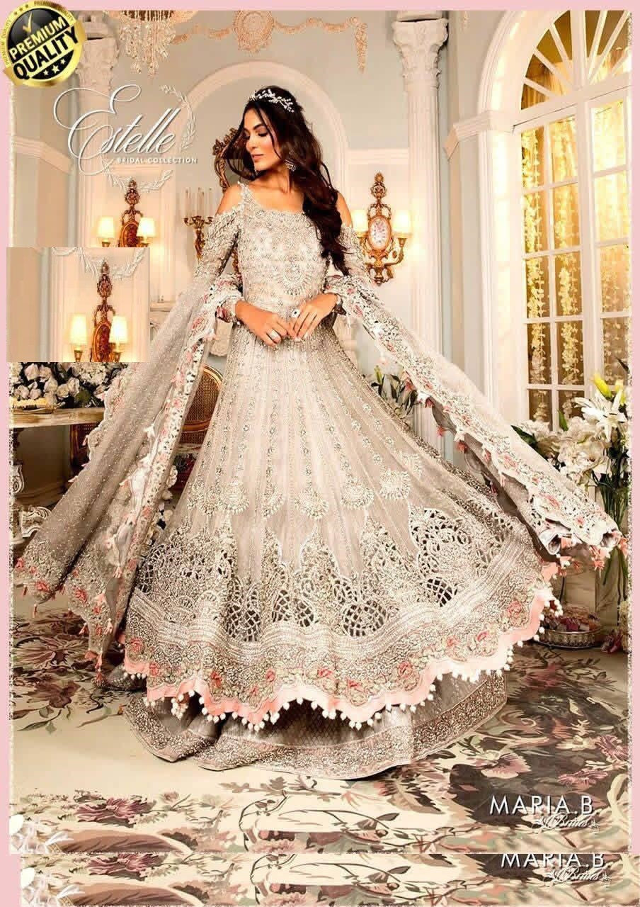 MAria b Bridal Maxi Grey 2025 PAkistani MAxi Indian Maxi