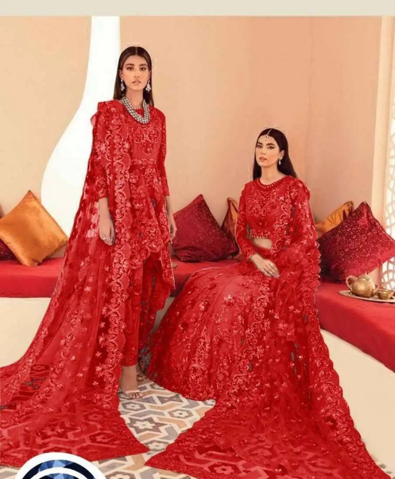 Maria b Wz-2 Red Beauty Most Demanding Maxi Frock On Soft Net 26