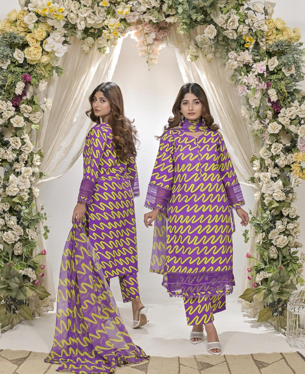 Elegant 3-Piece Printed Cotton Lawn Set