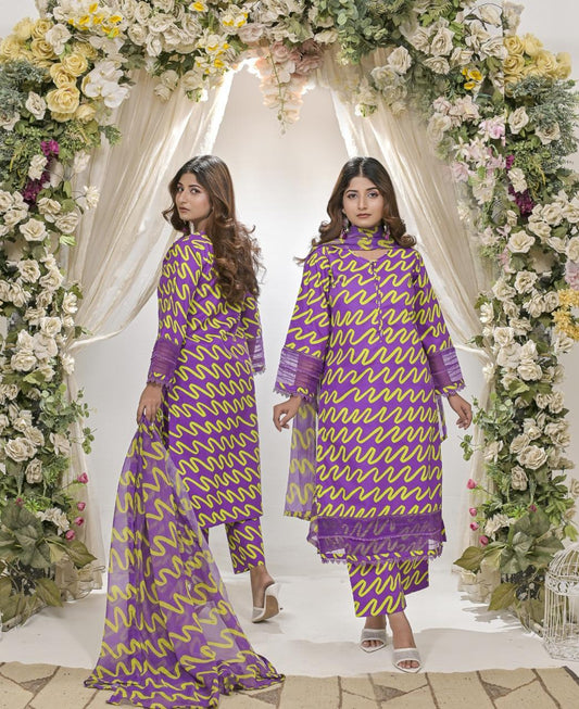 Elegant 3-Piece Printed Cotton Lawn Set