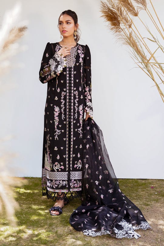QALAMKAR BLACK MOST HOT CODE PUREMIUM PURE LAWN WITH ORGANZA EMB DUPPATA 2024 - Wearza