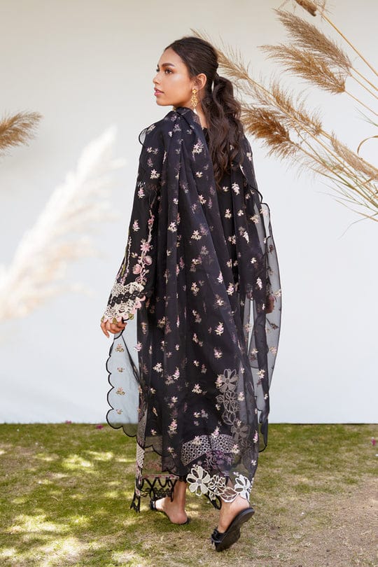 QALAMKAR BLACK MOST HOT CODE PUREMIUM PURE LAWN WITH ORGANZA EMB DUPPATA 2024 - Wearza