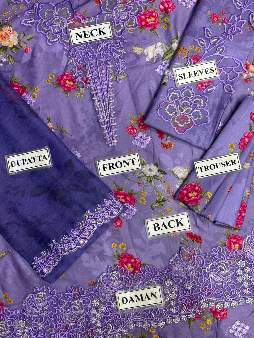 NOOR BY SADIA PREMIUM PURE DIGITAL PRINTED EMB BUNCHES LAWN WITH CHIFFON DUPPATA 2024 - Wearza