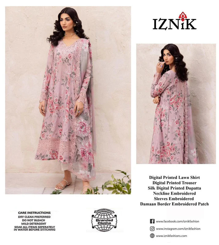 Iznik Dalfah Wz-D9  In 7 Color's Luxury Pure Lawn Chikankari Embroidered Eid Collection 2025