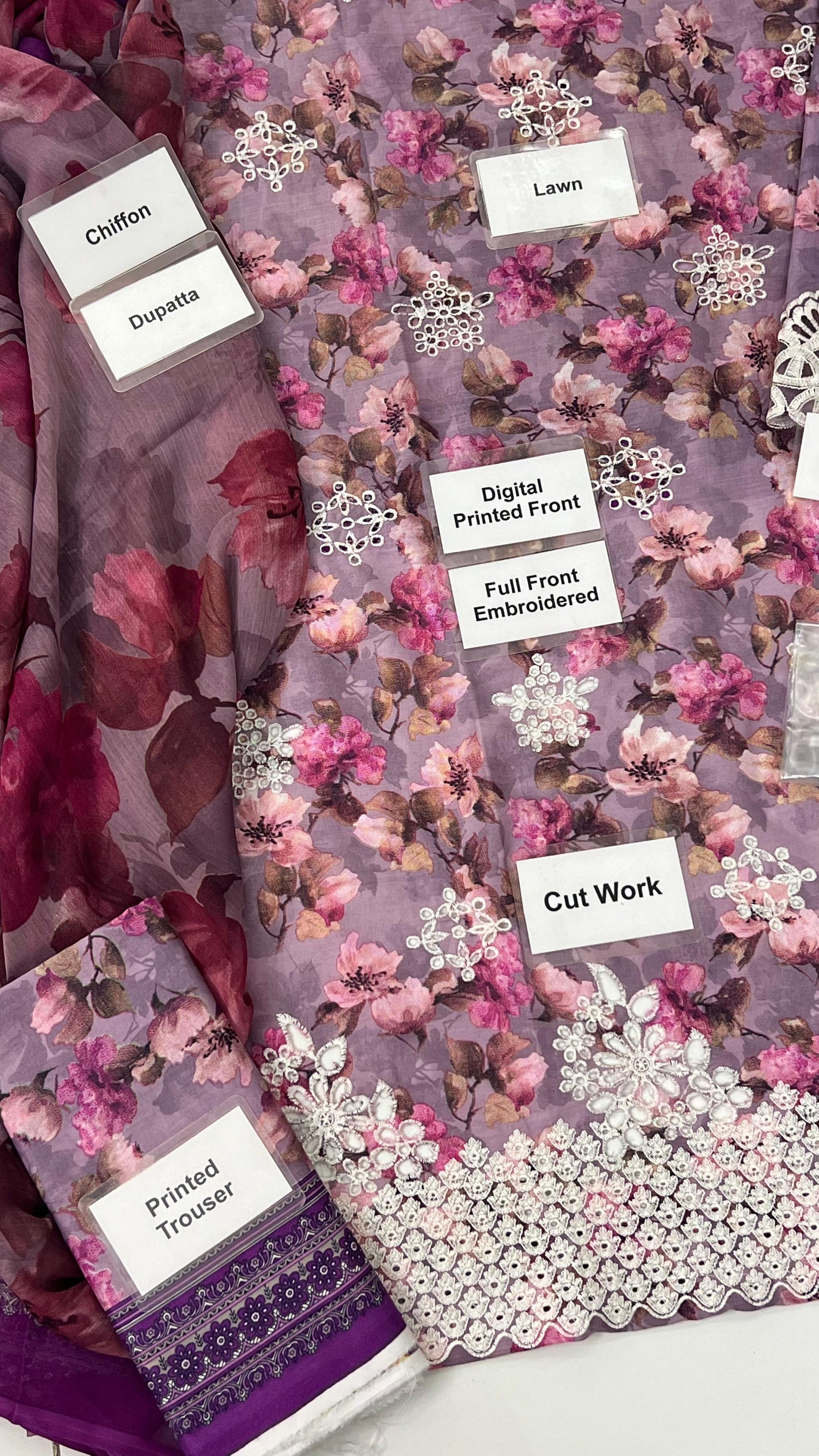 Baroque Pure Digital Printed Pure Lawn 3Pc With Bhimber Chiffon Duppata 2024 WEARZA