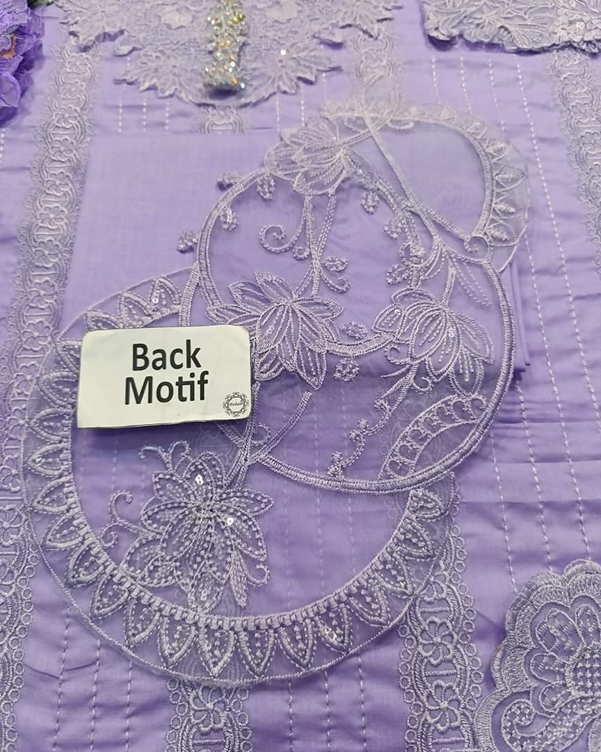 Crimson Most Hit Design In New Color Lilac Premium Pure Lawn With Organza Duppata 2024 WEARZA