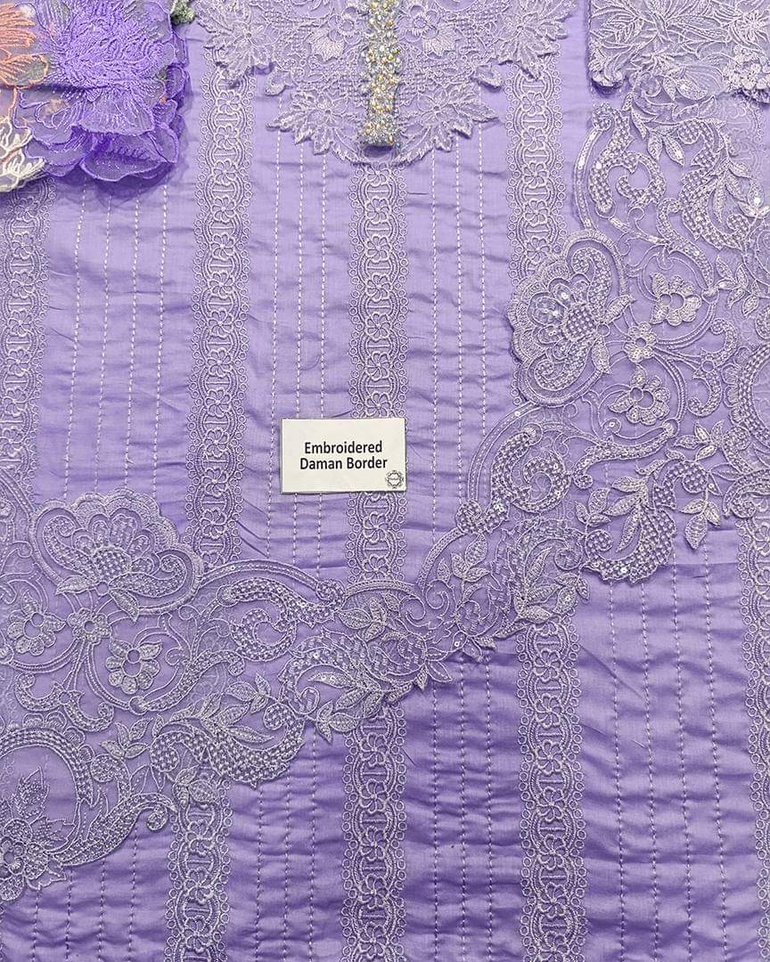 Crimson Most Hit Design In New Color Lilac Premium Pure Lawn With Organza Duppata 2024 WEARZA