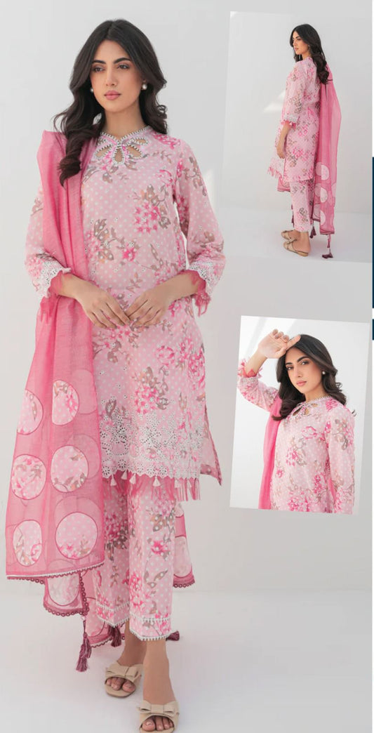 Jazmin Polka Dots Premium Pure Swiss Lawn Chikankari With SIlk Duppata 24 WEARZA
