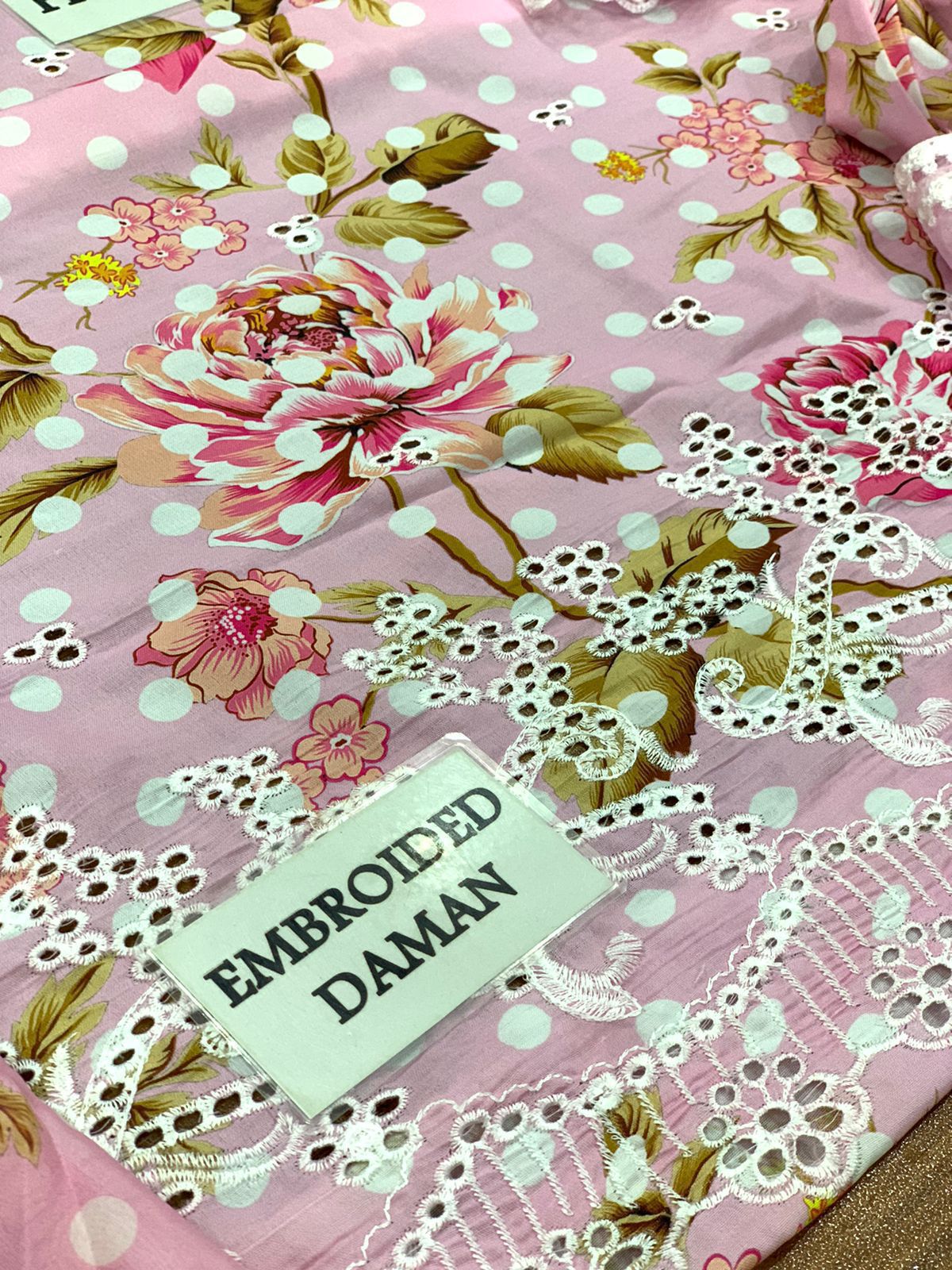 Jazmin Polka Dots Premium Pure Swiss Lawn Chikankari With SIlk Duppata 24 WEARZA