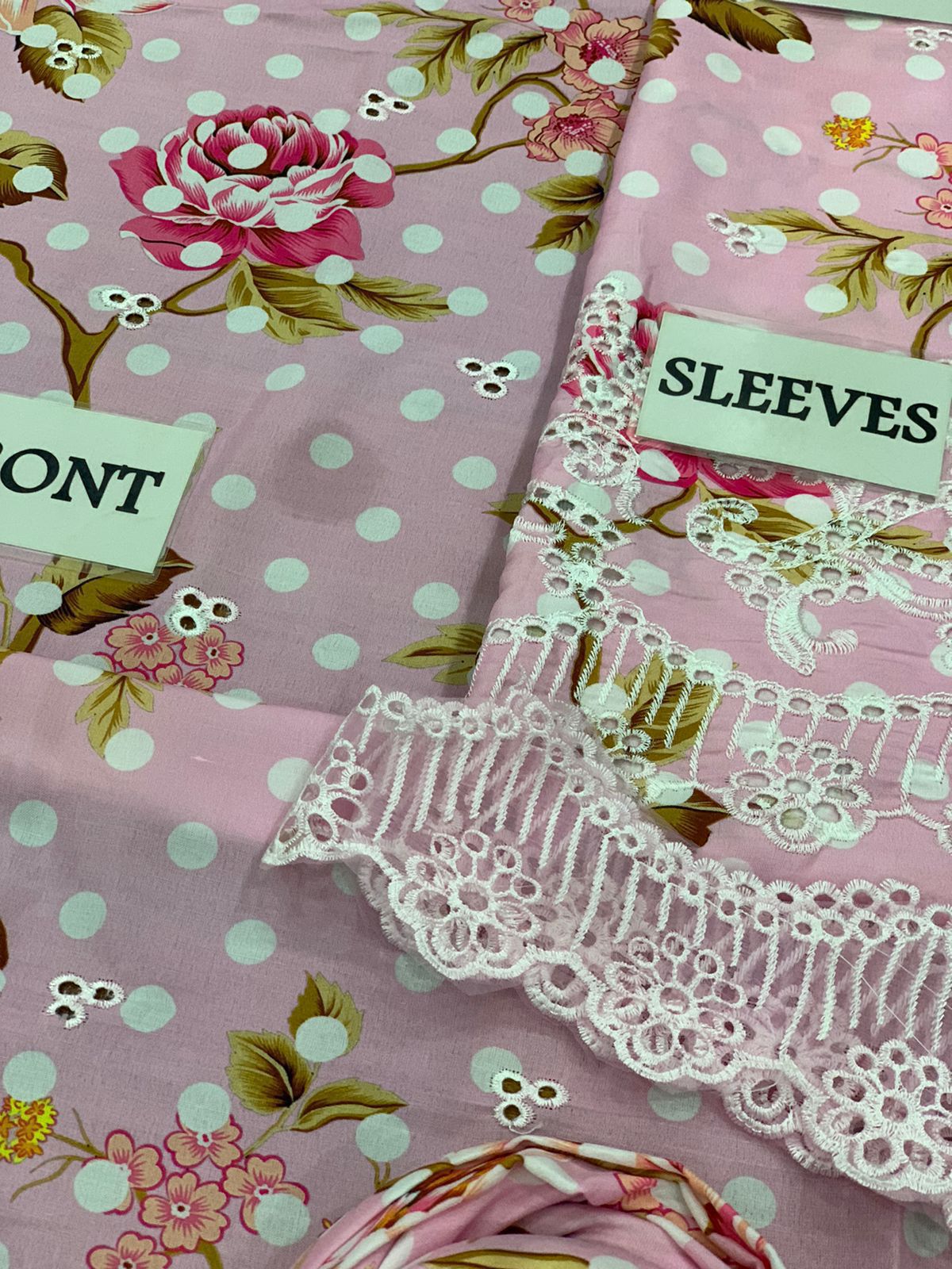 Jazmin Polka Dots Premium Pure Swiss Lawn Chikankari With SIlk Duppata 24 WEARZA