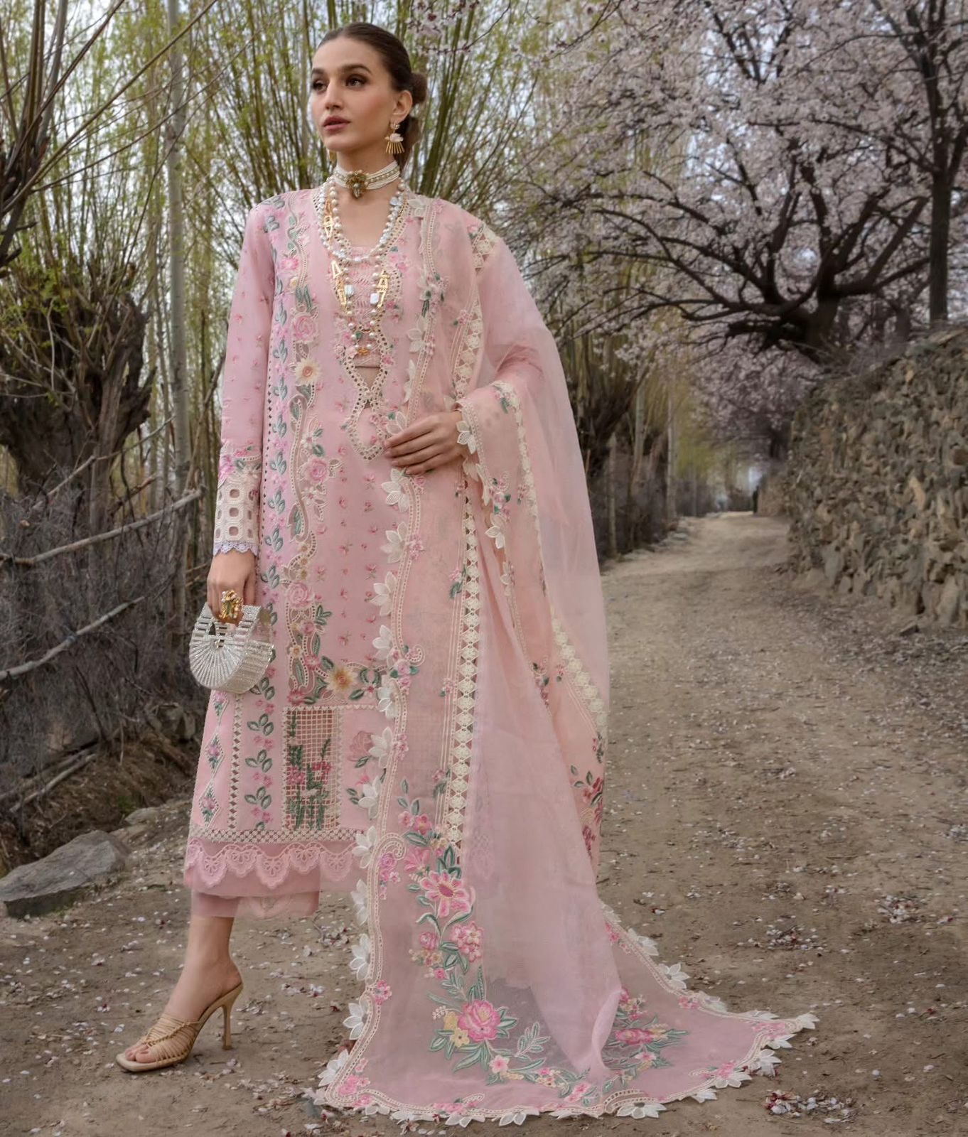 Crimson Wz-02 Most Hot Code Premium Pure Lawn  Chikankari Dress With Organza Duppata 2025