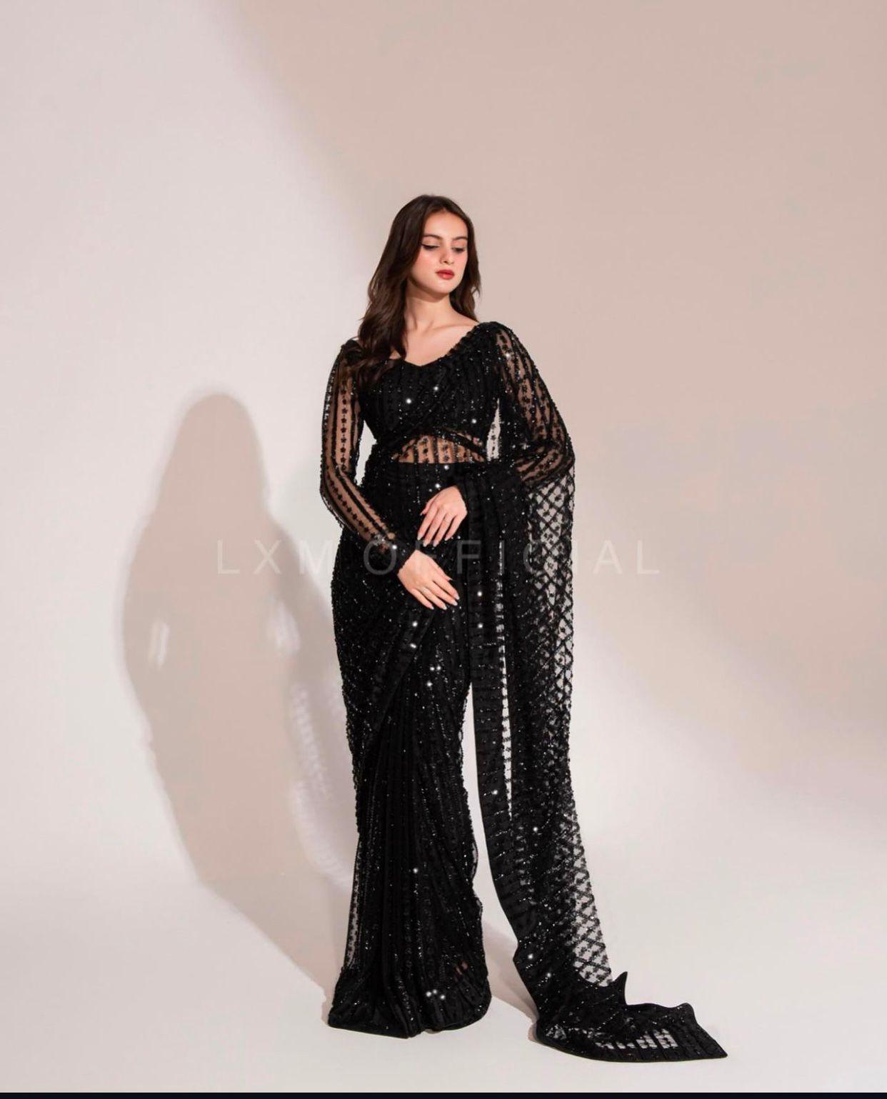 Maria b X Wearza 100% Soft Net Pakistani Best Saree Adda Work 2025