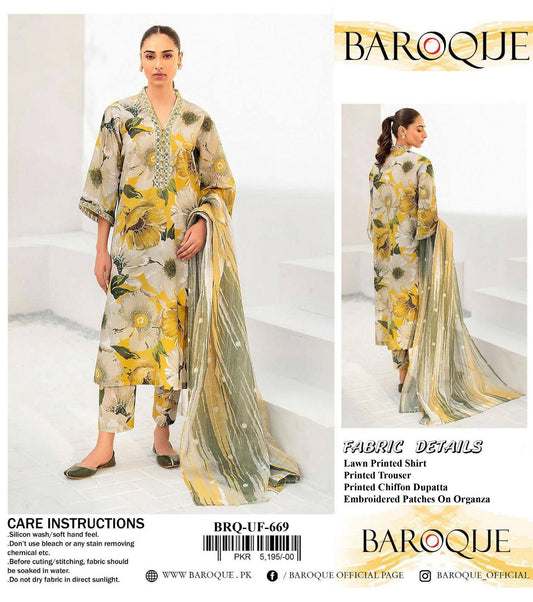 Barique Wz-99  Luxury Pure Lawn With Chiffon Duppata Eid Collection 2025