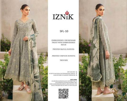 Iznik Wz-103 Luxury Lawn Embroidered With Chiffon Duppata Eid Collection 2025