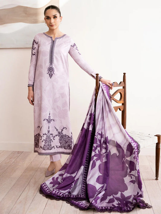 Bin Ilyas Light Purple Luxury Digital Lawn Embroidered With Silk Duppata Eid Collection 2025
