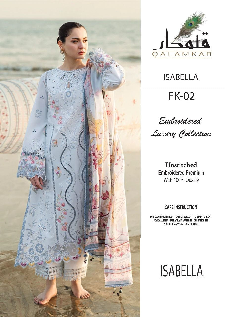 Qalamkar  Isebella Wz-579 Luxury Pure Lawn Chikankari Festive Embroidered Eid Ul Adha Collection 2025