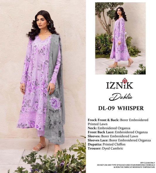 Iznik Dalfah Wz-D9  In 3 Color's Luxury Pure Lawn Chikankari Embroidered Eid Collection 2025