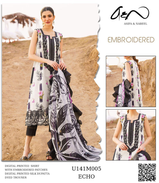 Asifa Nabeel Black & White Beauty Wz-117 Luxury Pure Lawn Embroidered Dress Eid Ul Adha Collection 2025