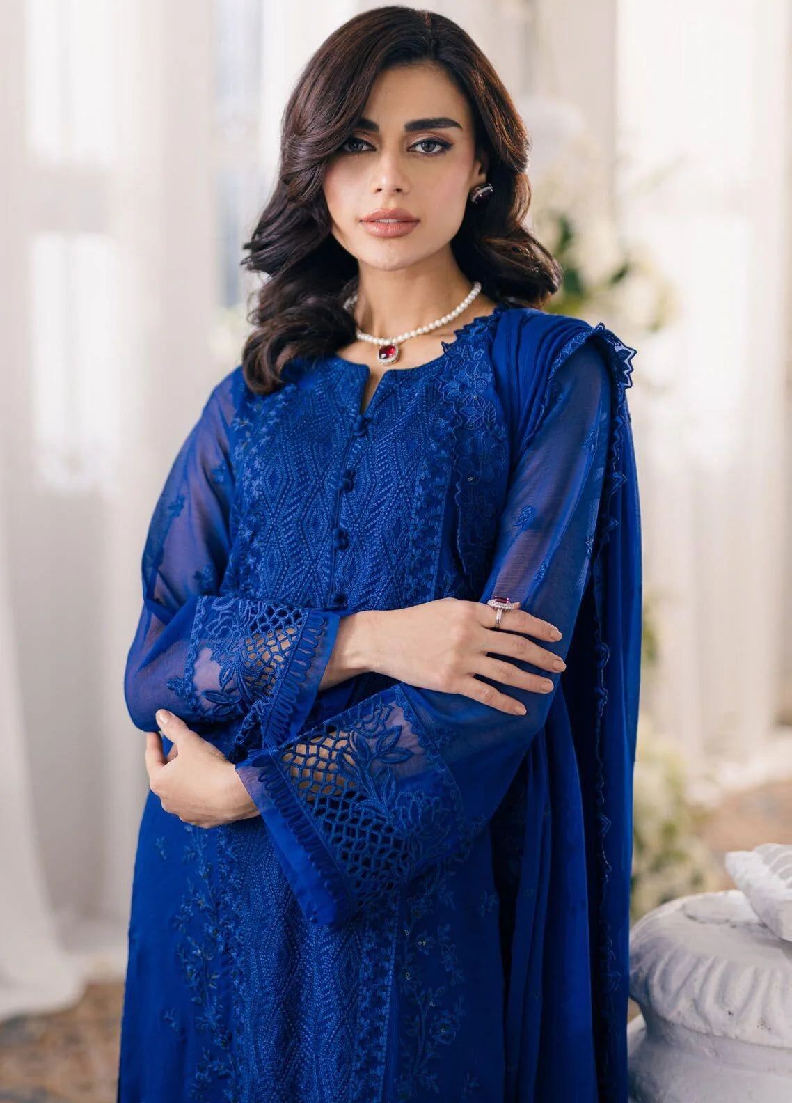 Azure Luxury Wz-808 Semi Pure Chiffon Embroidered Dress Eid Ul Adha Collection 2025