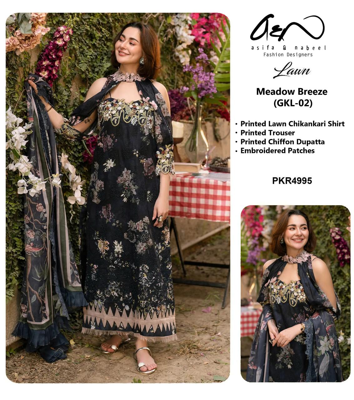 Asifa Nabeel Meadow Breeze Wz-02 Luxury Pure Lawn Embroidered Dress Eid Ul Adha Collection 2025