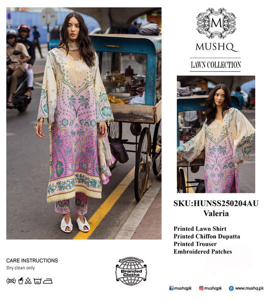 Mushq Hemline D4A Valeria Wz=767 3 Pcs Premium Pure Lawn Emb Dress 2025