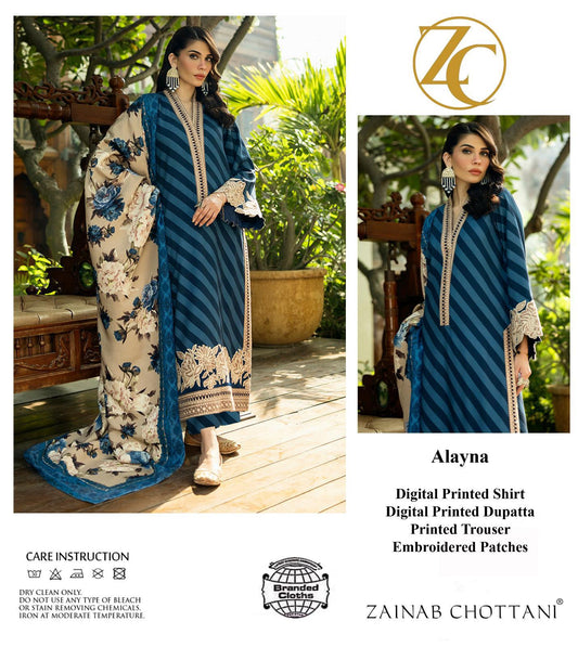 Zainab Chottani Alayna Wz=770 3 Pcs Premium Pure Lawn With Lawn Duppata Dress 2025
