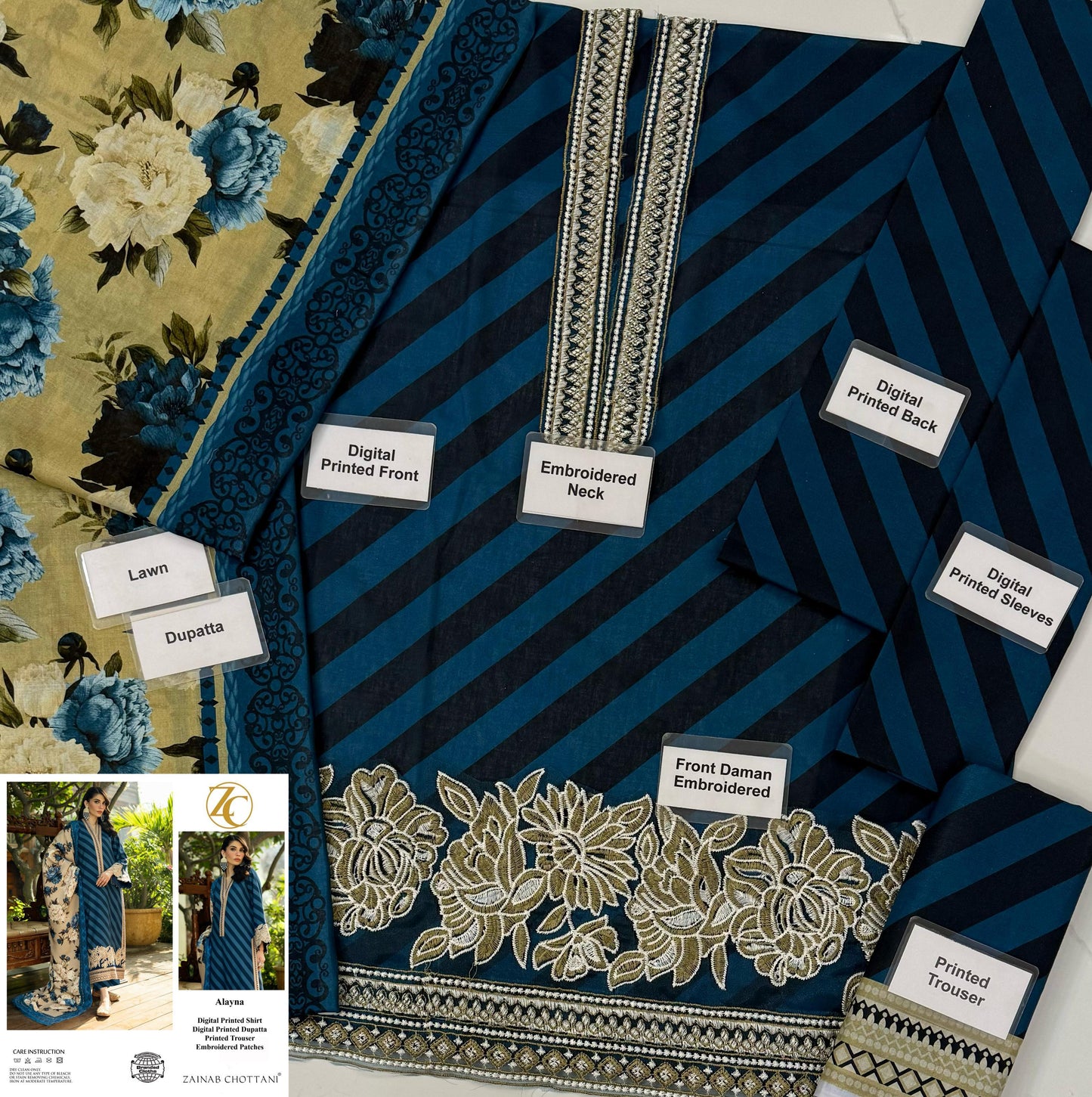 Zainab Chottani Alayna Wz=770 3 Pcs Premium Pure Lawn With Lawn Duppata Dress 2025
