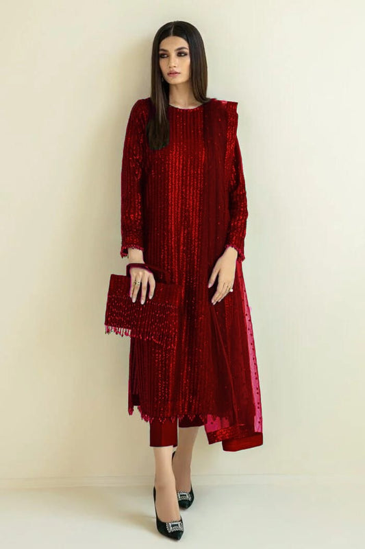 Baroque Semi Pure Chiffon Dress With Soft Net Duppata 2025
