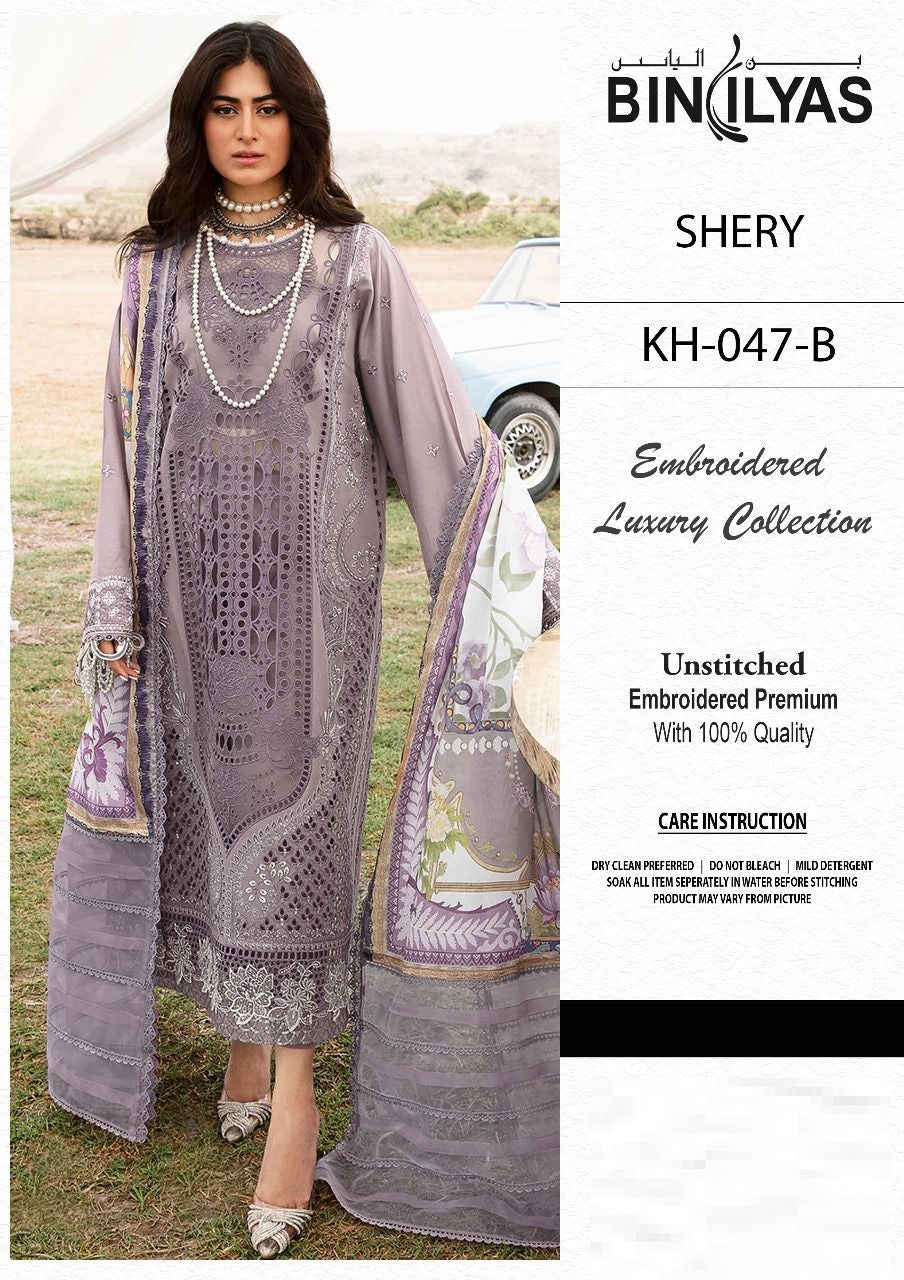 Bin Ilyas Wz-029 Premium Pure Lawn Chikankari Emb Dress With Pure SIlk Duppata 2025