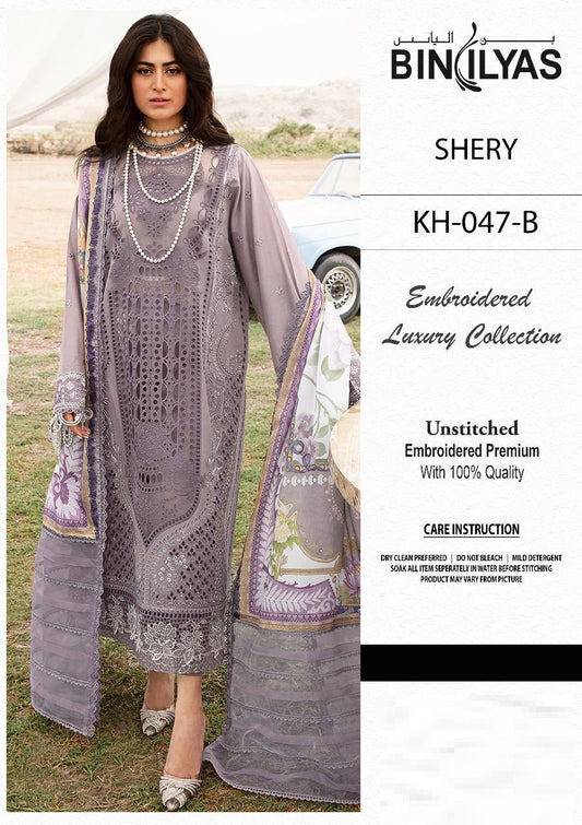Bin Ilyas Wz-029 Premium Pure Lawn Chikankari Emb Dress With Pure SIlk Duppata 2025
