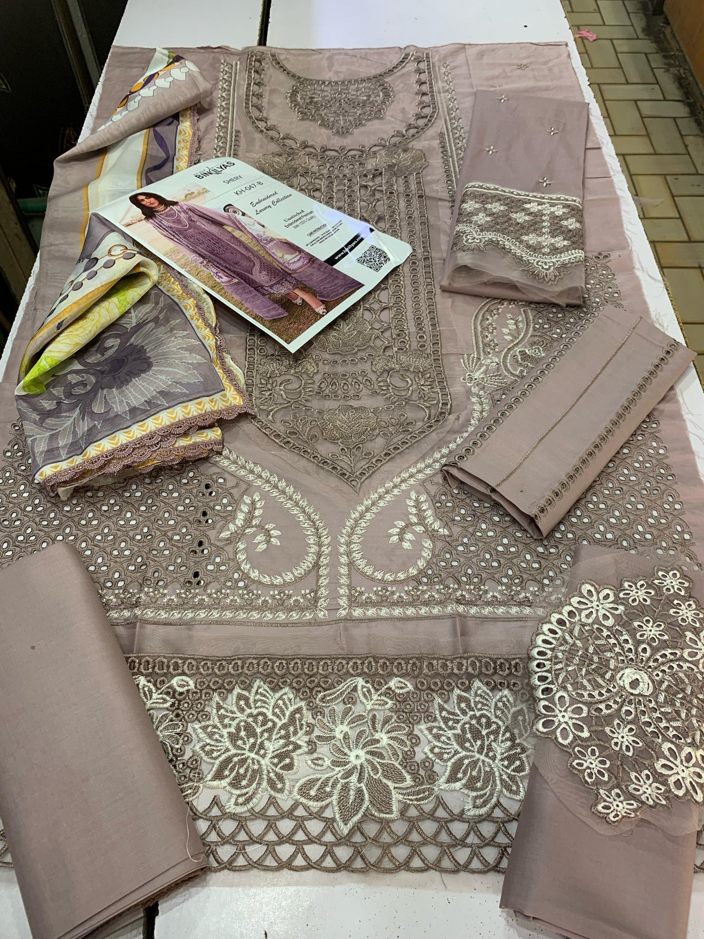 Bin Ilyas Wz-029 Premium Pure Lawn Chikankari Emb Dress With Pure SIlk Duppata 2025