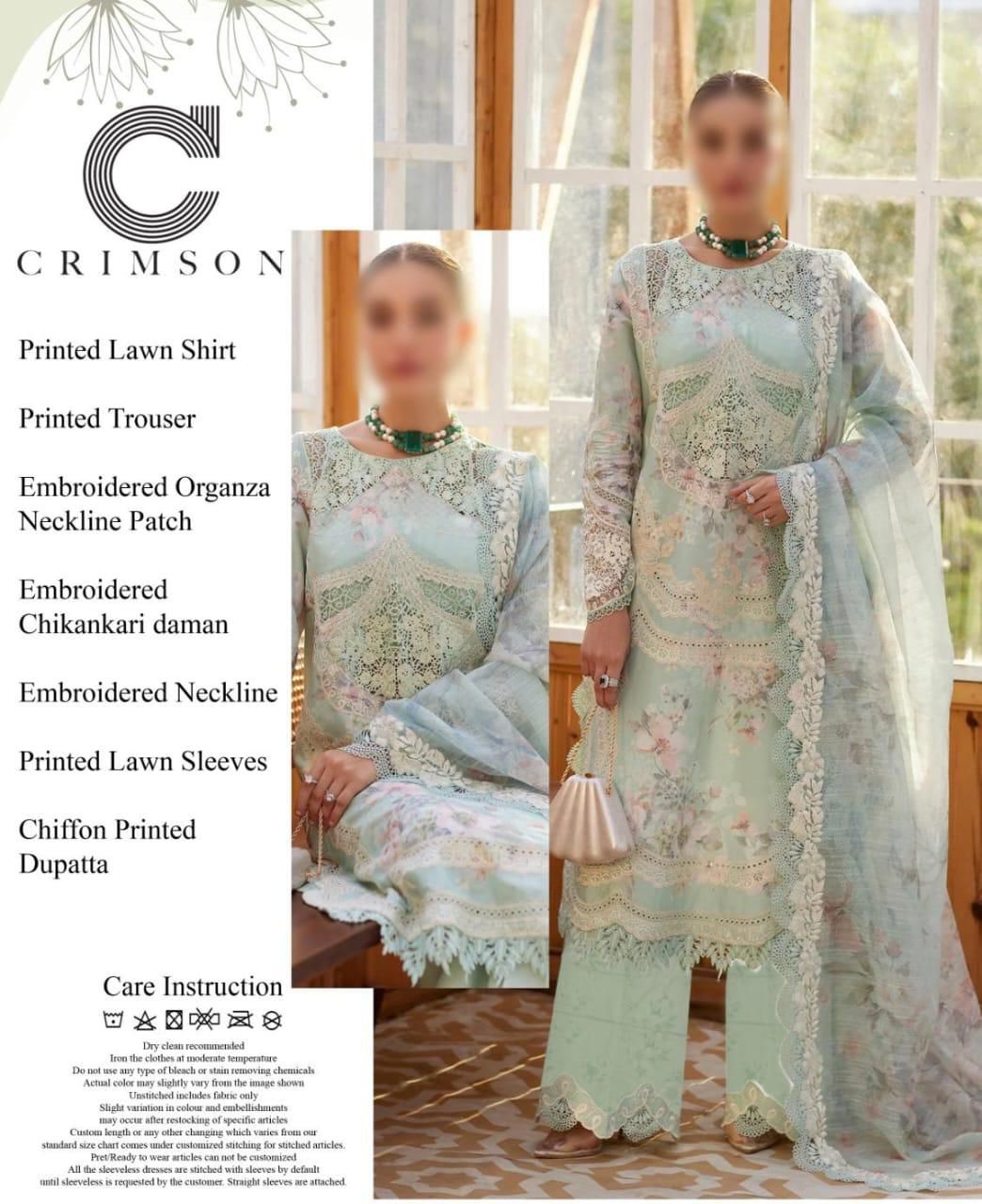 Crimson By Saira Shakira Wz=009 Premium Pure Lawn Emb Dress With Chiffon Duppata 2025