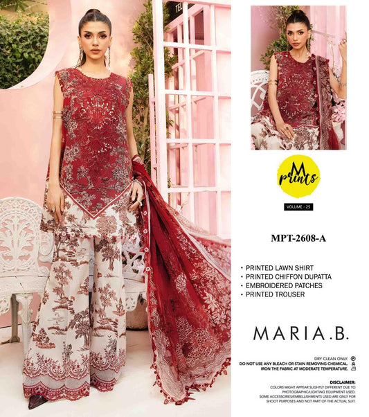 Maria b M Print  Wz=774 3 Pcs Premium Pure Lawn With Chiffon Dupatta 2025