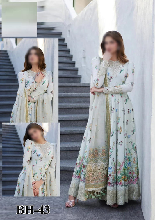 Faiza Saqlain Wz=013 Premium Pure Lawn Emb Frock With Organza Duppata 2025