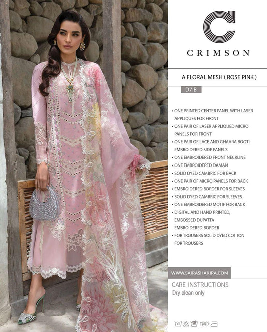 Crimson Luxury Chikankari Premium Pure Lawn Chikankari Dress With Pure Khaadi Net Duppata 2025