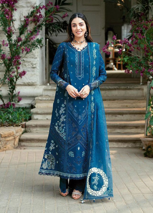 Qalamkar Wz=018 Premium Pure Lawn Emb With Minar Organza Duppata 25