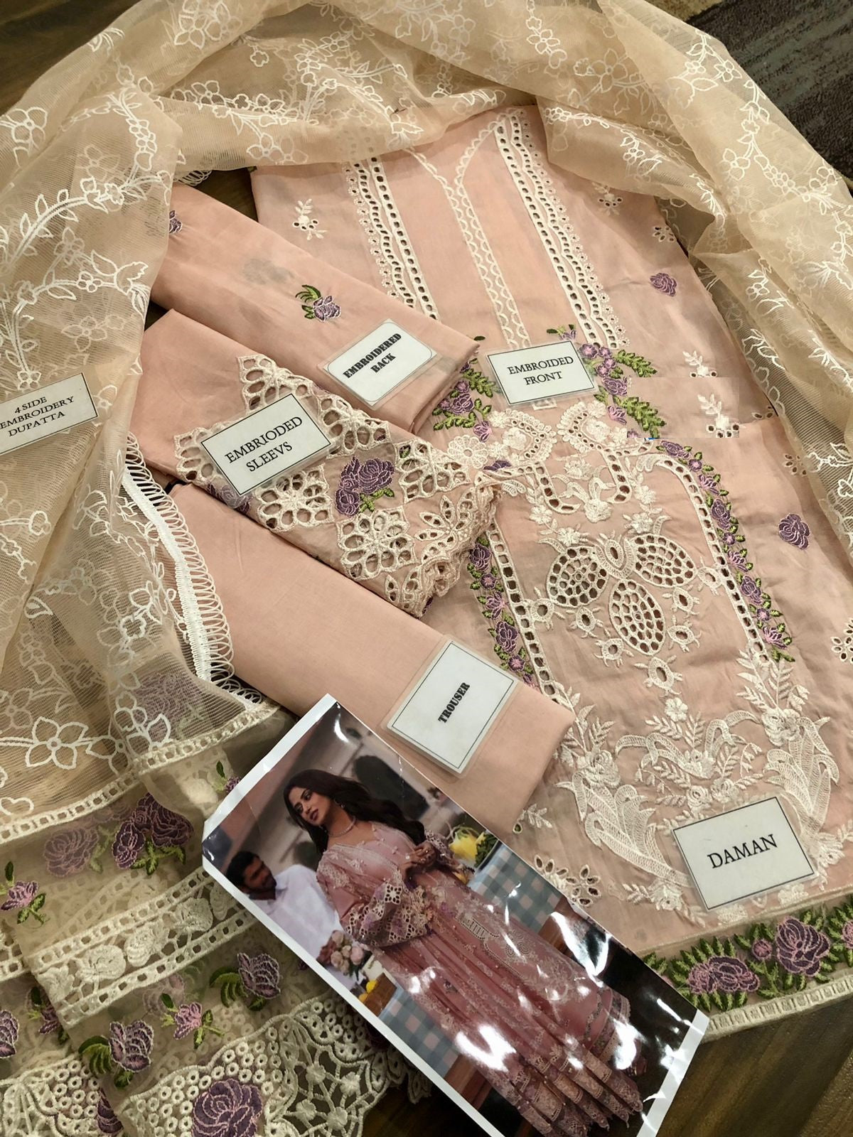 Elaf Peach New Wz-025 Luxury Lawn Cotton Emb With Khaadi Net Duppata 25